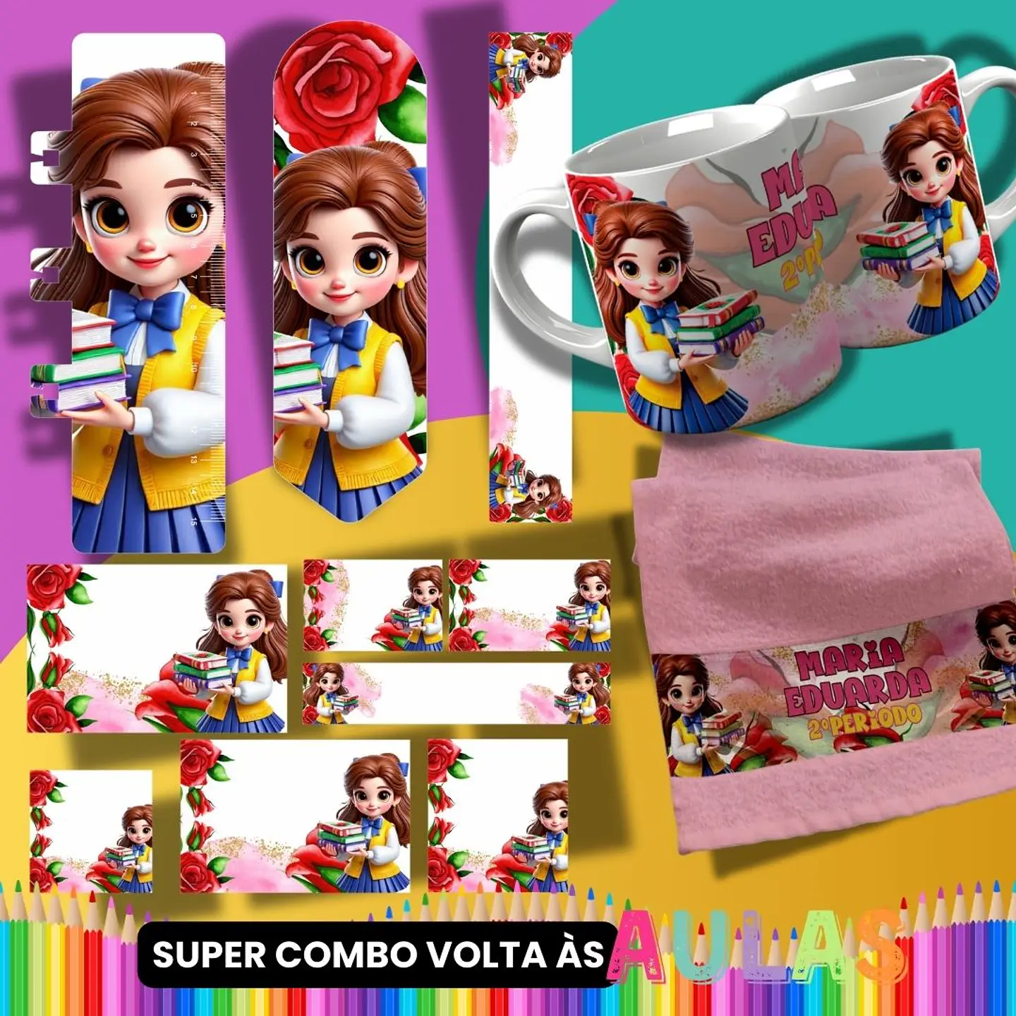 36 Artes para Caneca, Garrafinha e Toalha Princesas da Disney Arquivo Editável  8