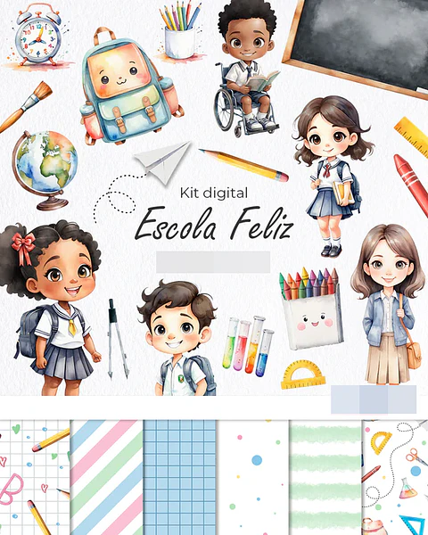 Kit Digital Escola Feliz Volta as aulas em Png  