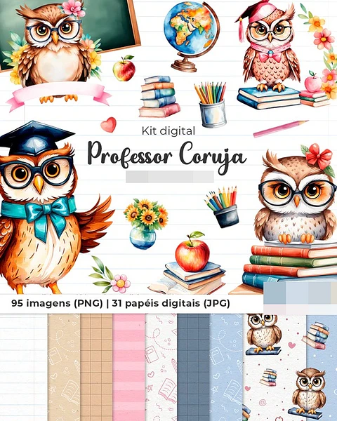 Kit Digital Professor Coruja em Png 