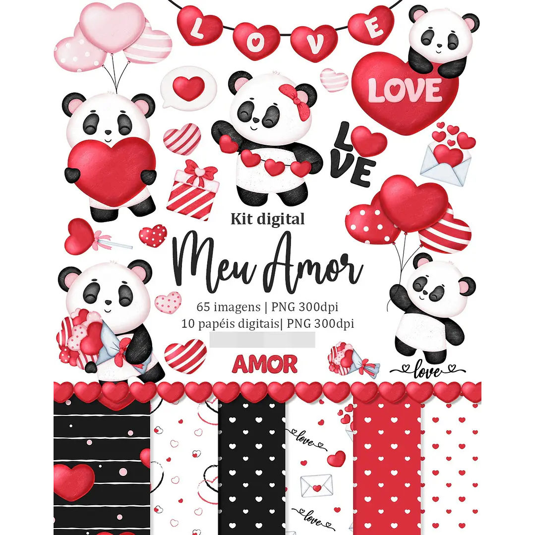 Kit Digital Meu amor Panda em Png  1