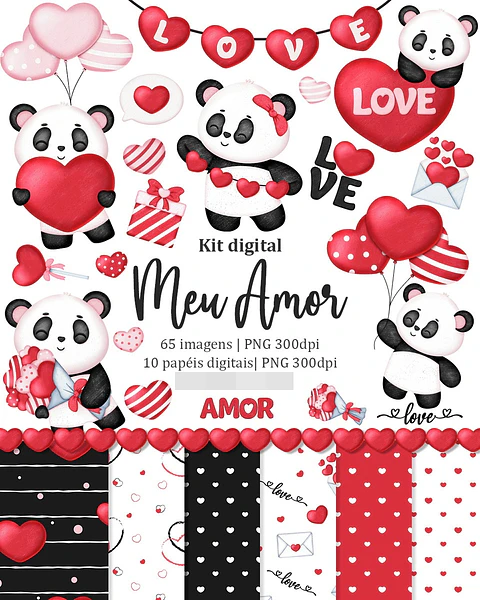 Kit Digital Meu amor Panda em Png 