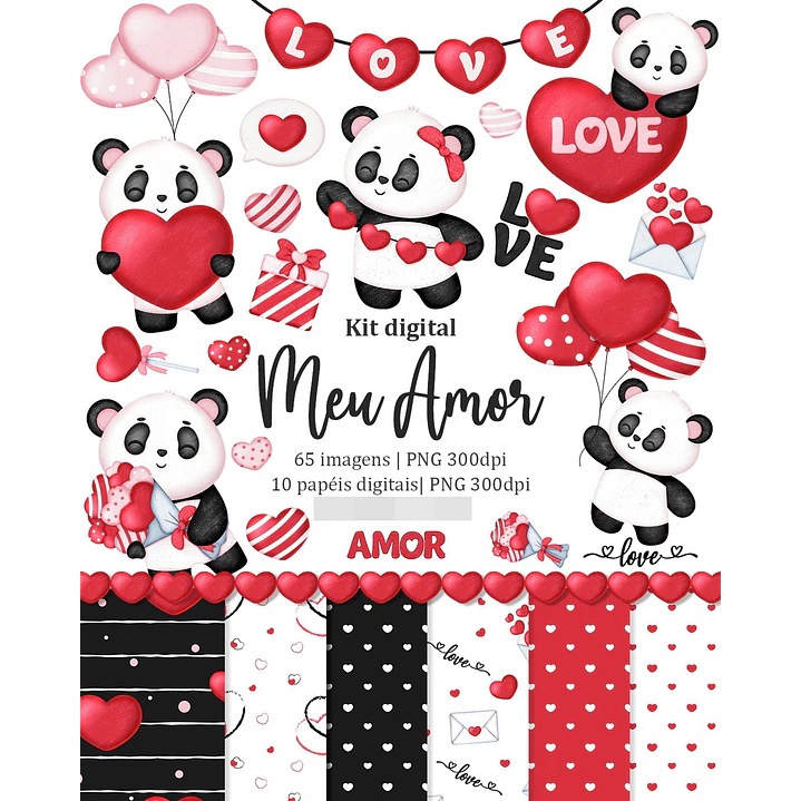 Kit Digital Meu amor Panda em Png  1
