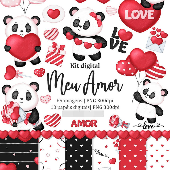Kit Digital Meu amor Panda em Png  1