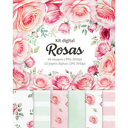 Kit Digital Rosas Flores em Png 