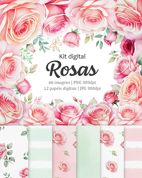 Kit Digital Rosas Flores em Png 