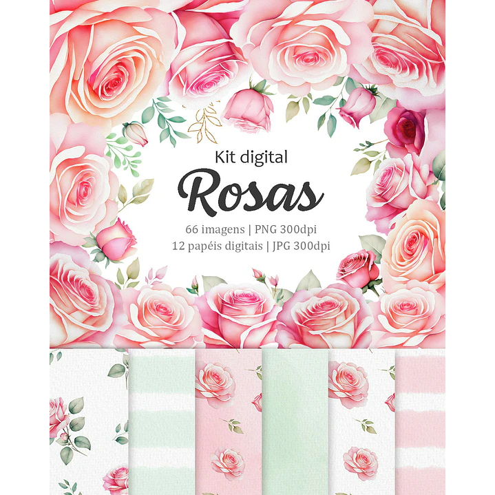Kit Digital Rosas Flores em Png  1
