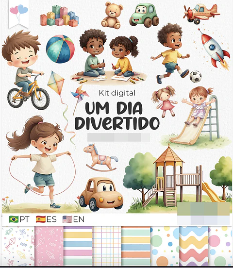 Kit Digital Um dia divertido Crianças em Png 