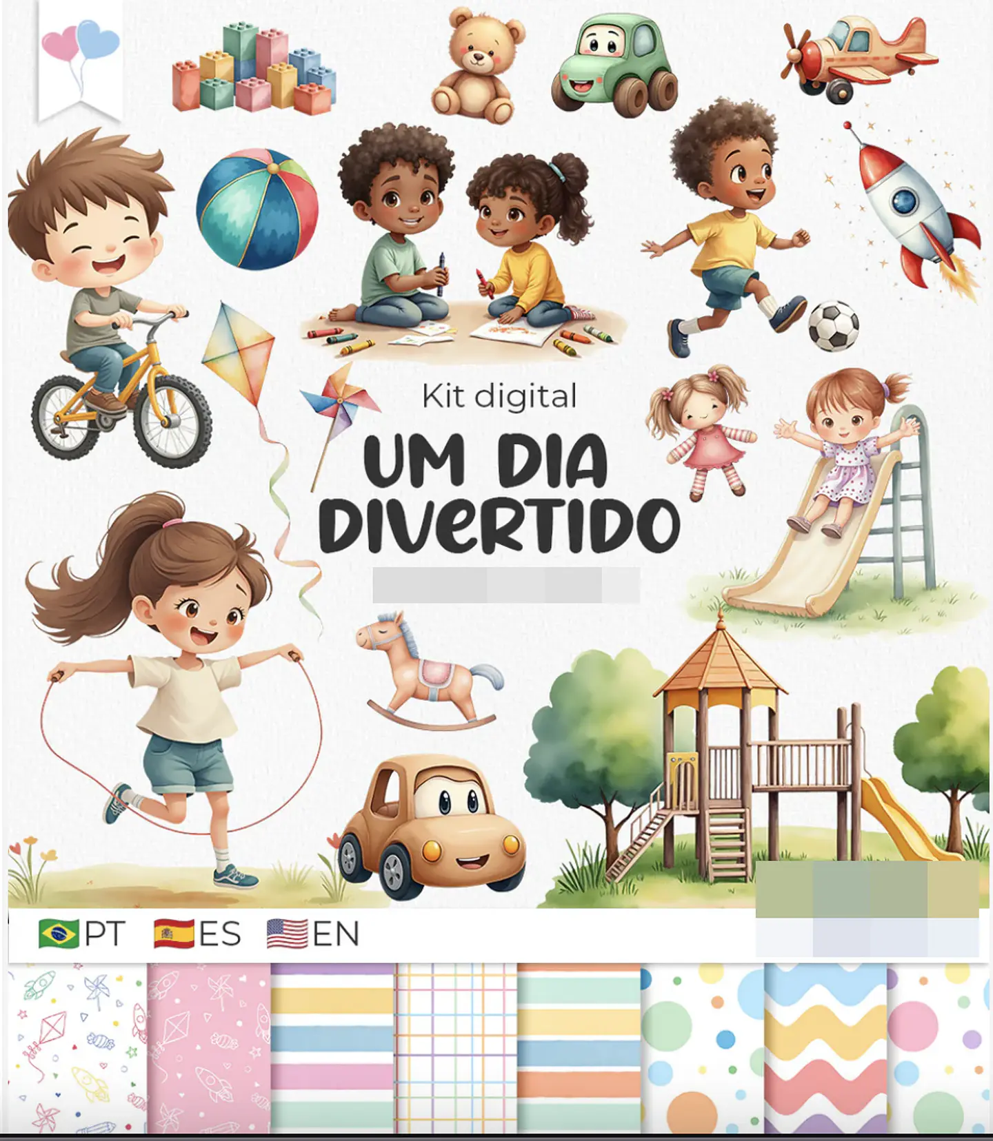 Kit Digital Um dia divertido Crianças em Png  1