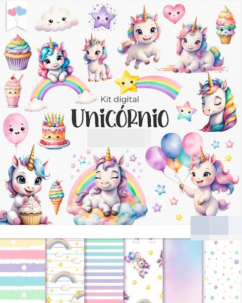 Kit Digital Unicornio em Png
