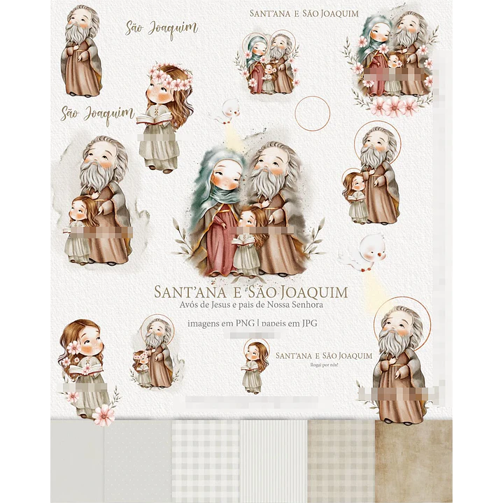 Kit Digital Santinhos São Joaquim e Santana Aquarelado Png  1