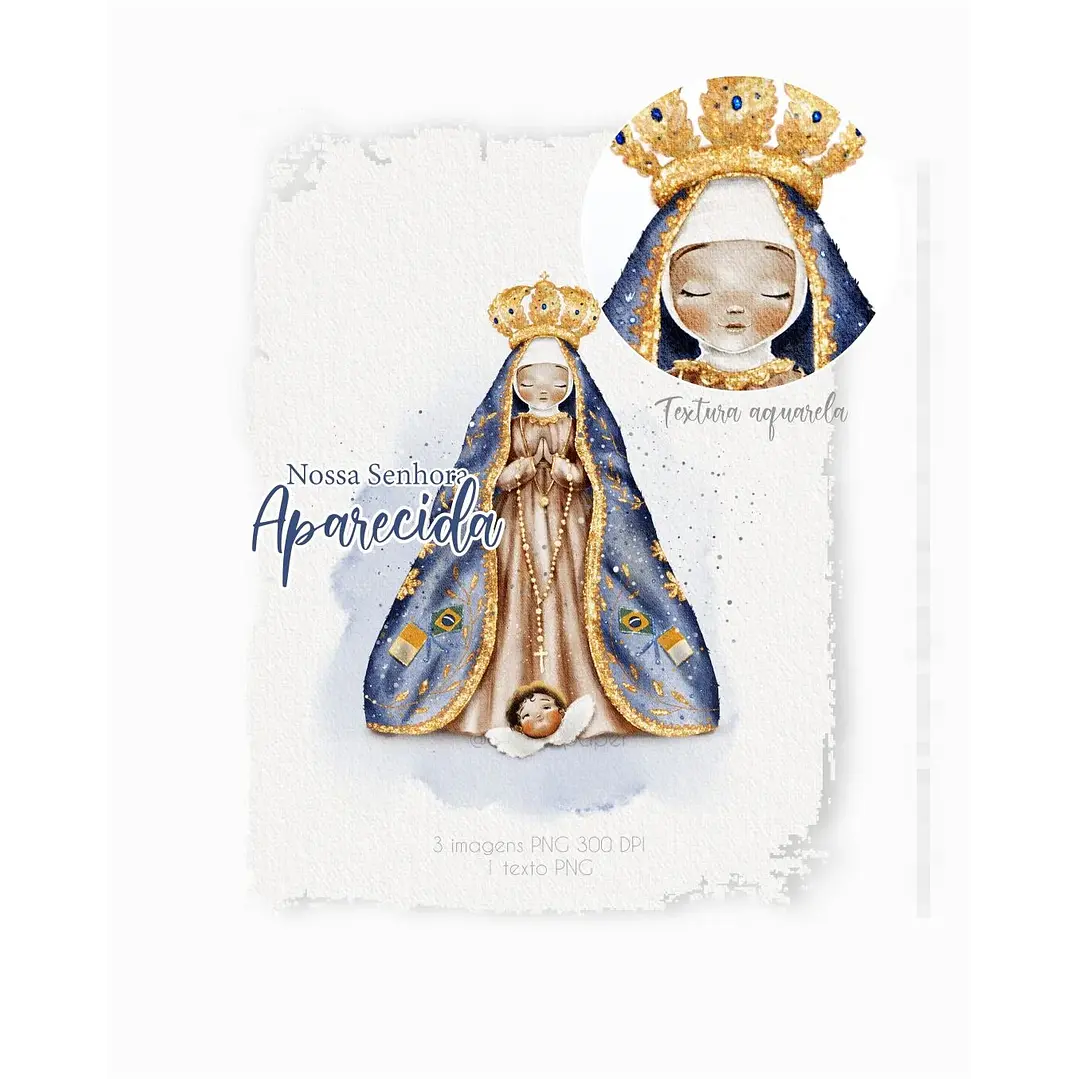 Kit Digital Nossa Senhora Aparecida Aquarelado Png 1