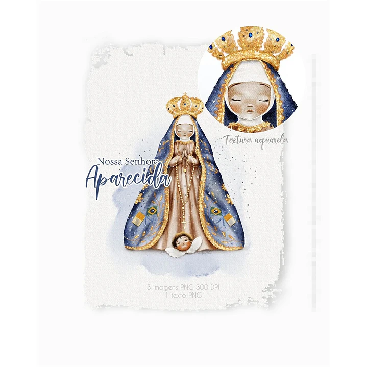 Kit Digital Nossa Senhora Aparecida Aquarelado Png 1
