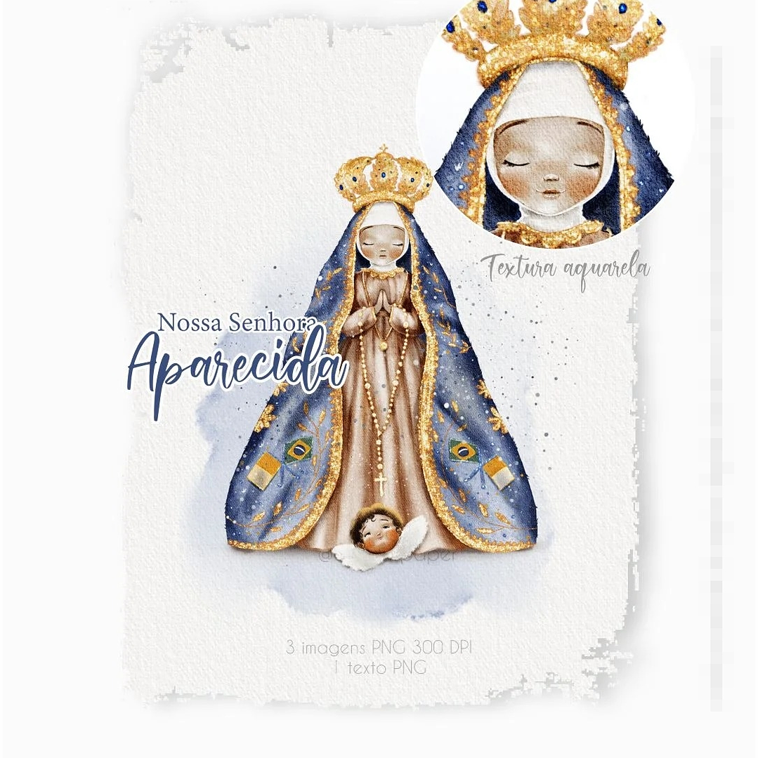 Kit Digital Nossa Senhora Aparecida Aquarelado Png 1