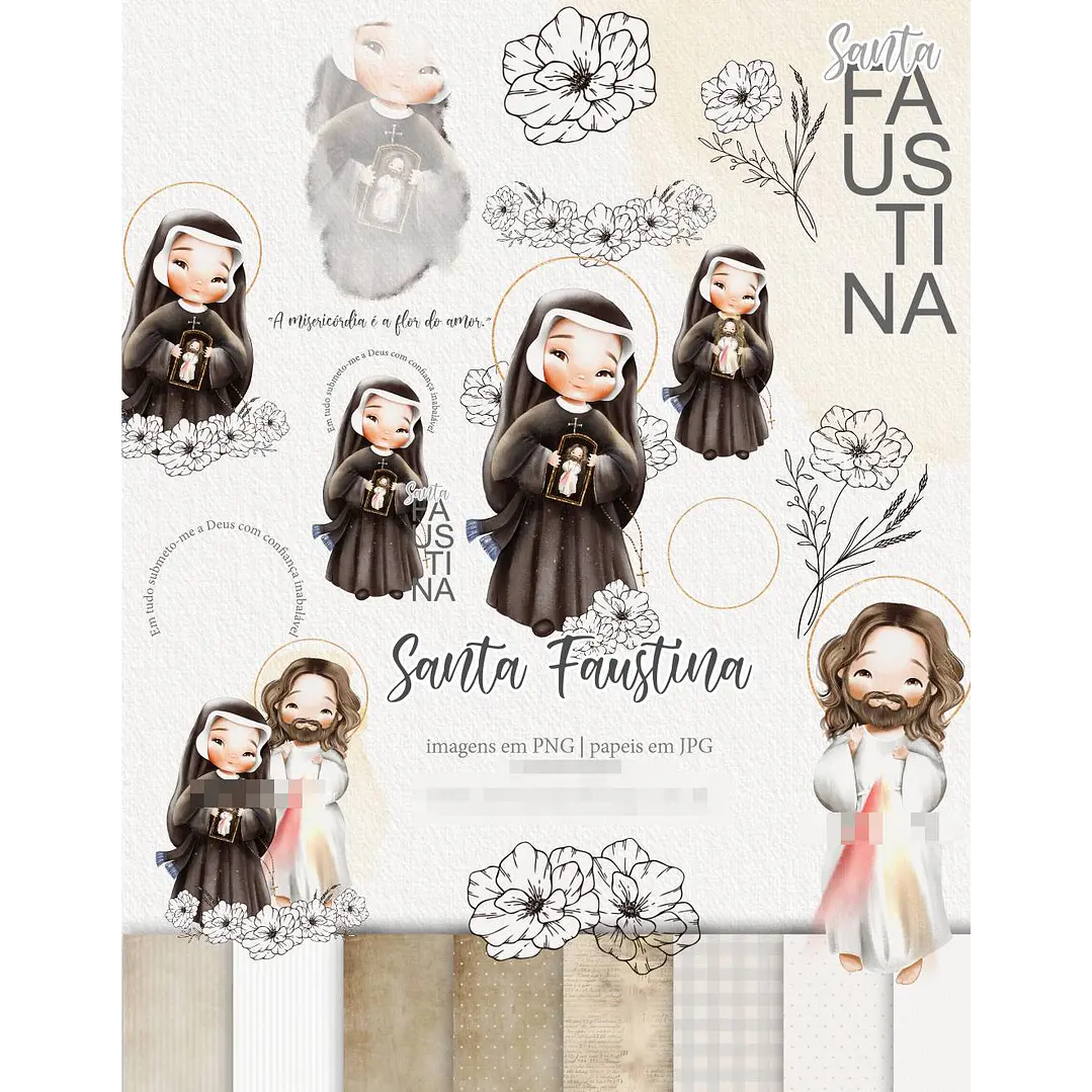 Kit Digital Santa Faustina Aquarelado Png  1