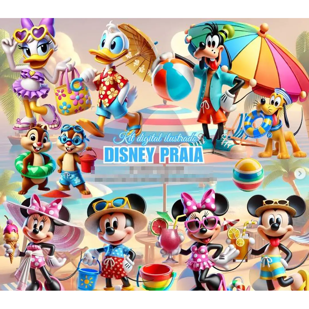Kit Digital Mickey Praia em Png 1