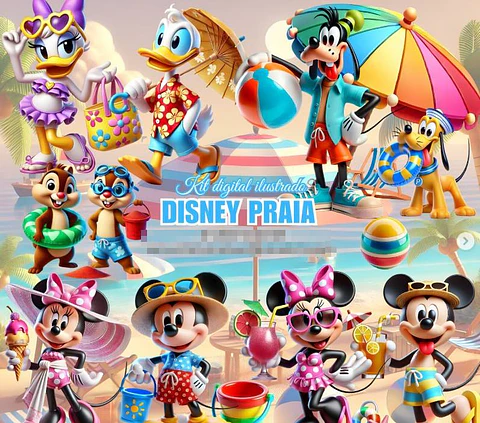 Kit Digital Mickey Praia em Png