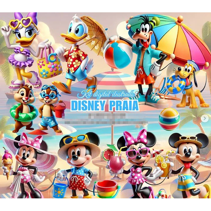 Kit Digital Mickey Praia em Png 1