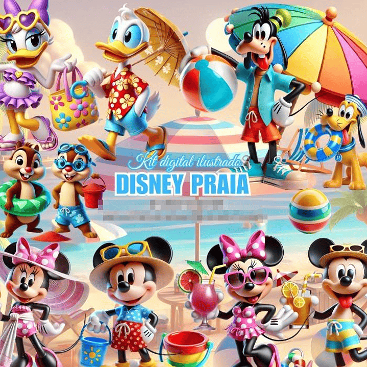 Kit Digital Mickey Praia em Png 1