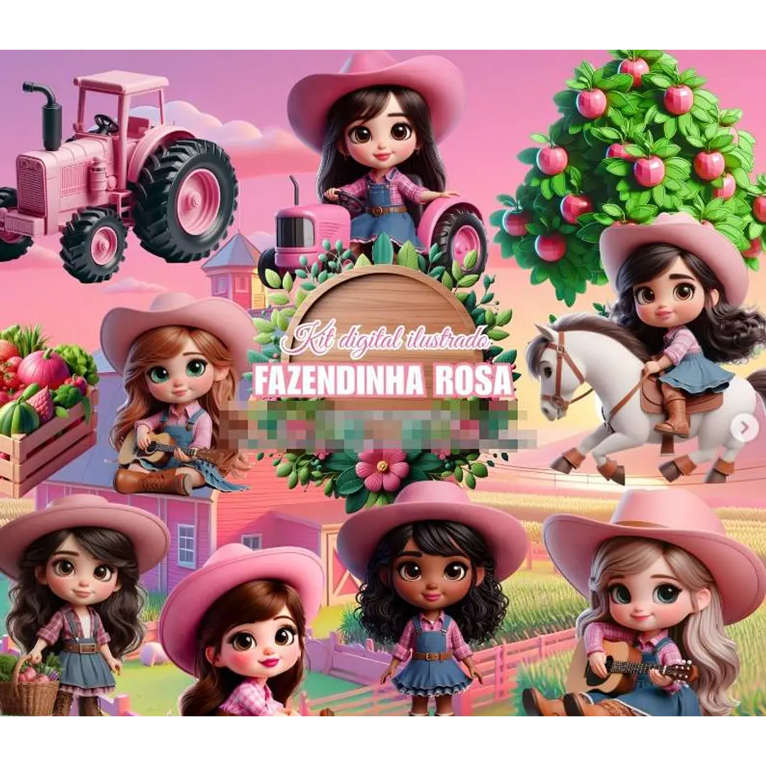 Kit Digital Fazendinha Rosa em Png 1