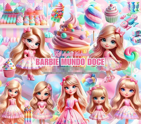 Kit Digital  Barbie Mundo Doce em Png 