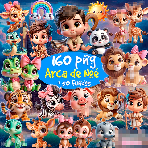 Kit Digital Arca de Noé 3d em Png