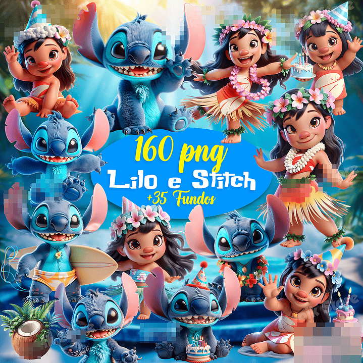 Kit Digital Lilo e Stitch 3d em Png  1