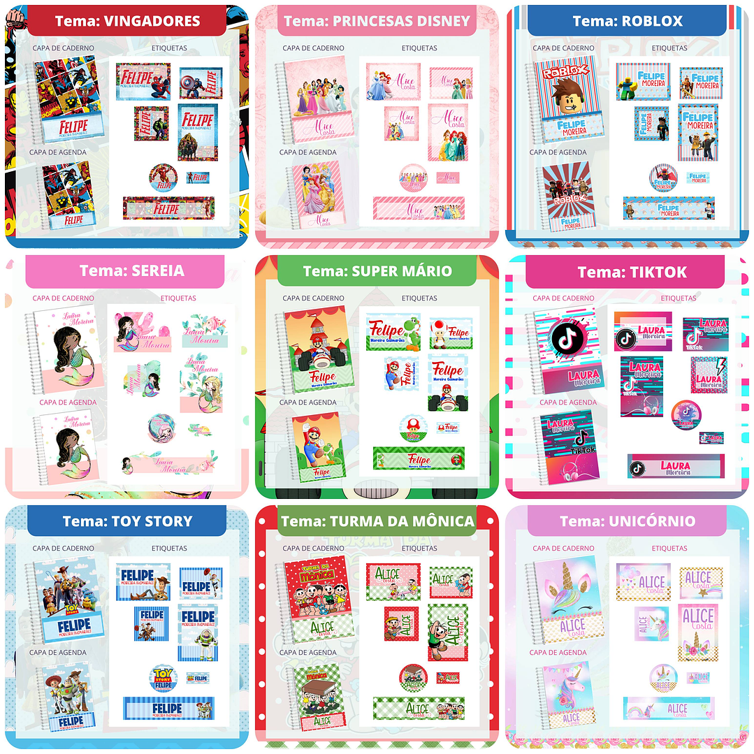Mega Combo Etiquetas Escolares Completo em Png 1