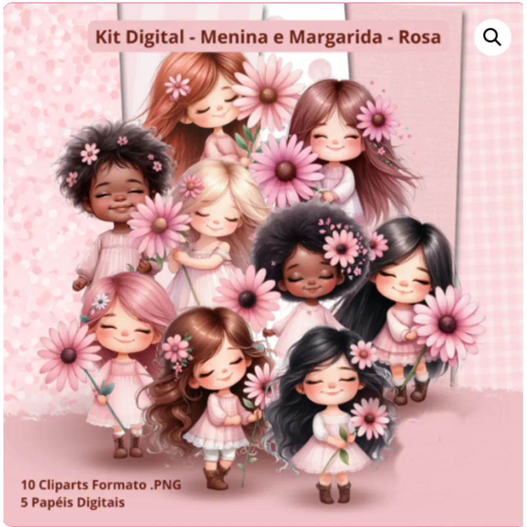 Kit Digital Meninas Margarida Rosa Arquivo em Png  1