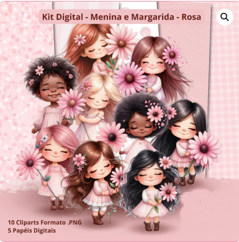 Kit Digital Meninas Margarida Rosa Arquivo em Png 