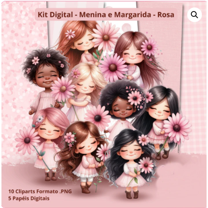 Kit Digital Meninas Margarida Rosa Arquivo em Png  1
