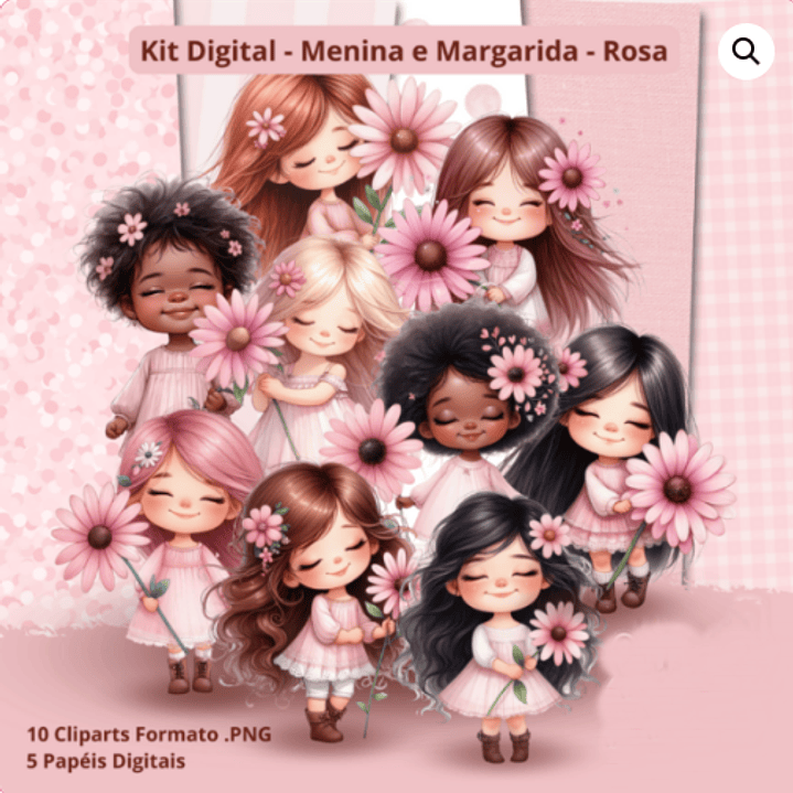 Kit Digital Meninas Margarida Rosa Arquivo em Png  1
