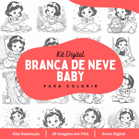 Kit Digital Branca de Neve para Pintar Arquivo em Png 