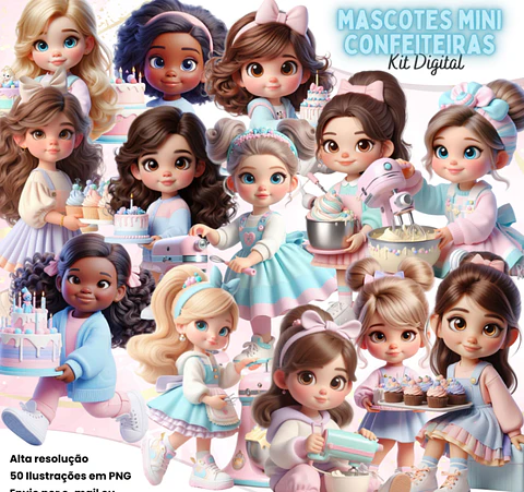 Kit Digital Mascotinhas Mini Confeiteira Arquivo em Png