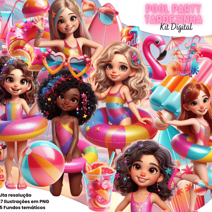 Kit Digital Pool Party Tardezinha Arquivo em Png  1