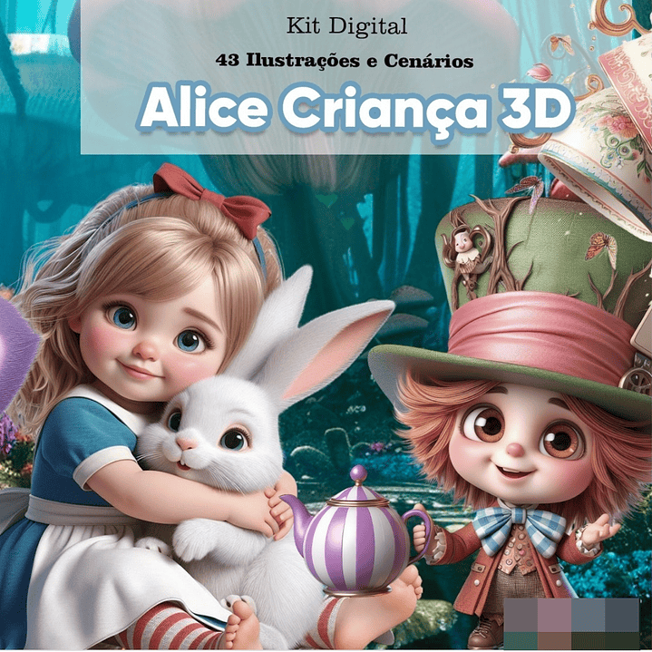 Kit Digital Alice no Pais das Maravilhas Cute Arquivo em Png  1