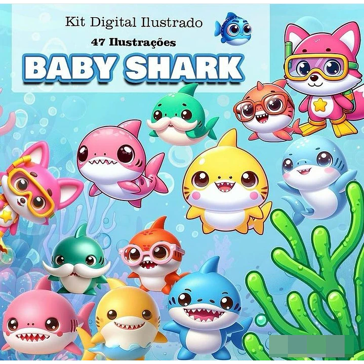 Kit Digital Baby Shark Arquivo em Png 1