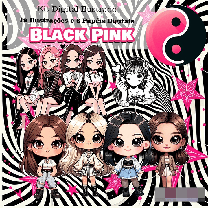Kit Digital Meninas Black Pink Arquivo em Png 1