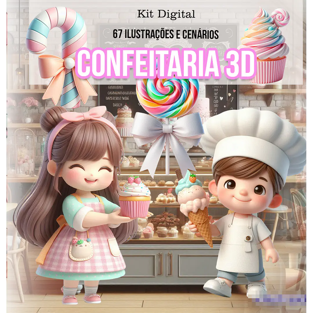 Kit Digital Confeitaria 3d Arquivo em Png 1