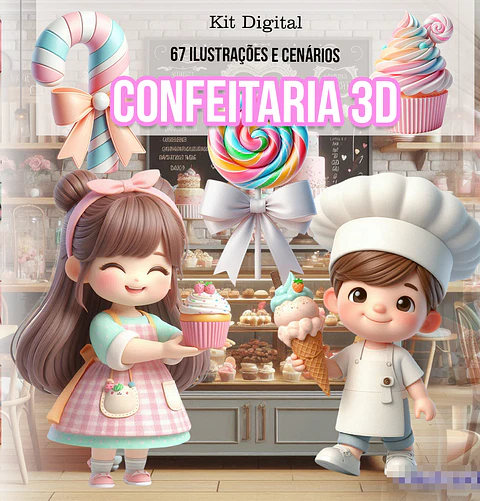 Kit Digital Confeitaria 3d Arquivo em Png