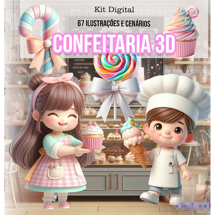 Kit Digital Confeitaria 3d Arquivo em Png 1