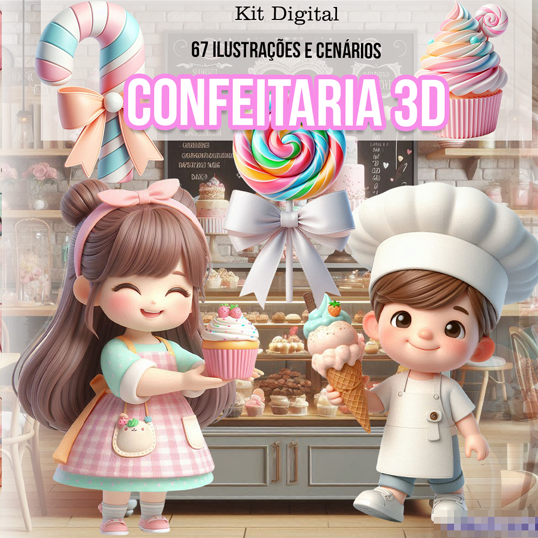 Kit Digital Confeitaria 3d Arquivo em Png 1
