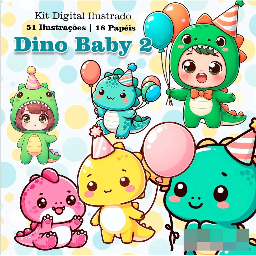 Kit Digital Dino Baby Arquivo em Png  1