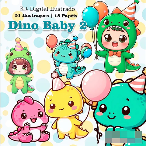 Kit Digital Dino Baby Arquivo em Png 