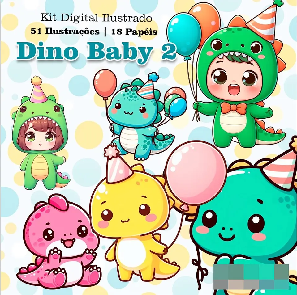 Kit Digital Dino Baby Arquivo em Png  1