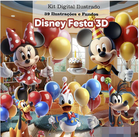 Kit Digital Disney Classico 3d Arquivo em Png