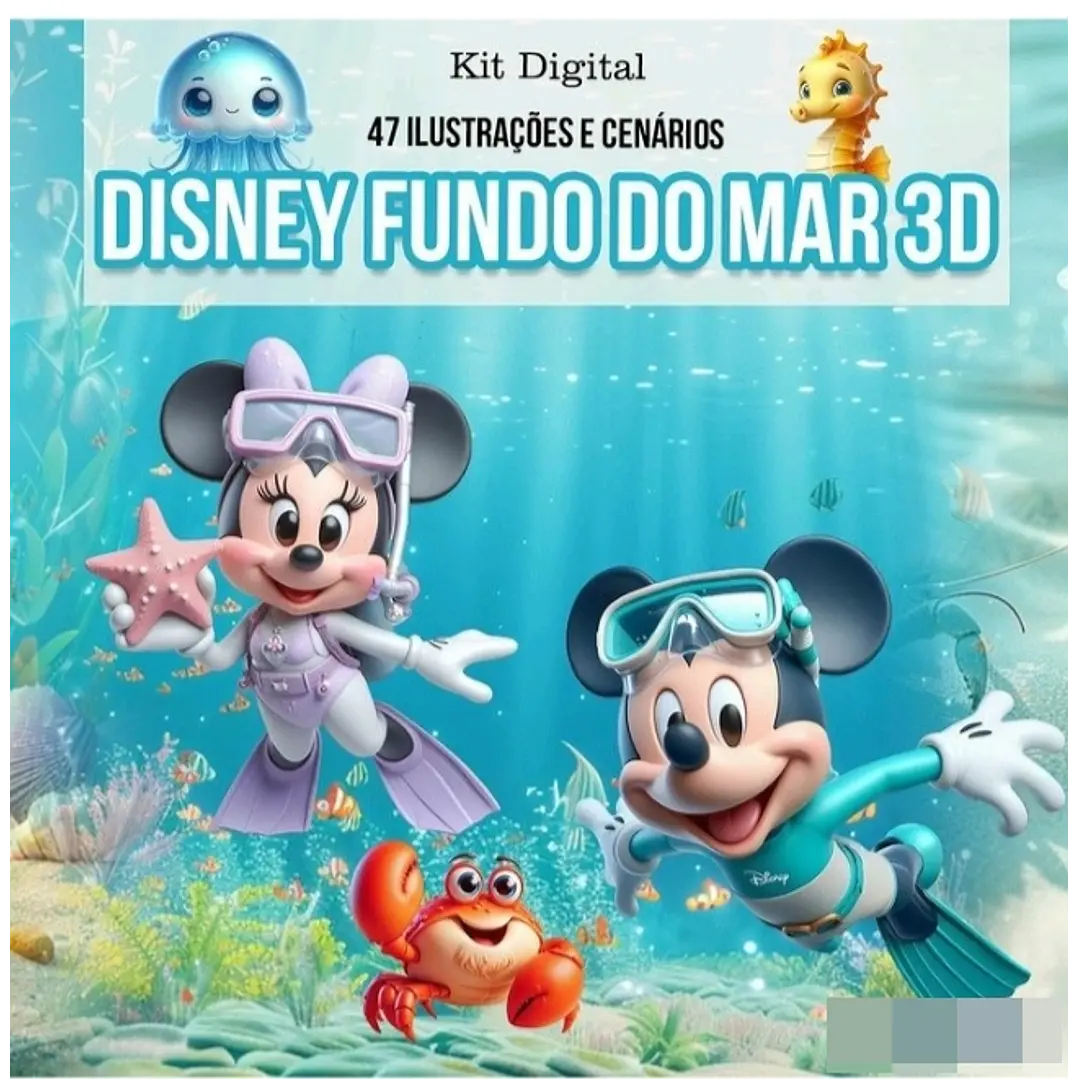 Kit Digital Disney Fundo do Mar Arquivo em Png  1