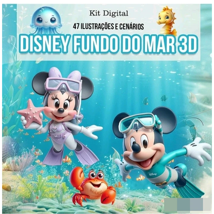 Kit Digital Disney Fundo do Mar Arquivo em Png  1