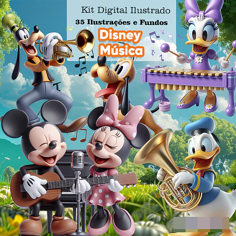 Kit Digital Disney Musica Mickey e Minnie Arquivo em Png 