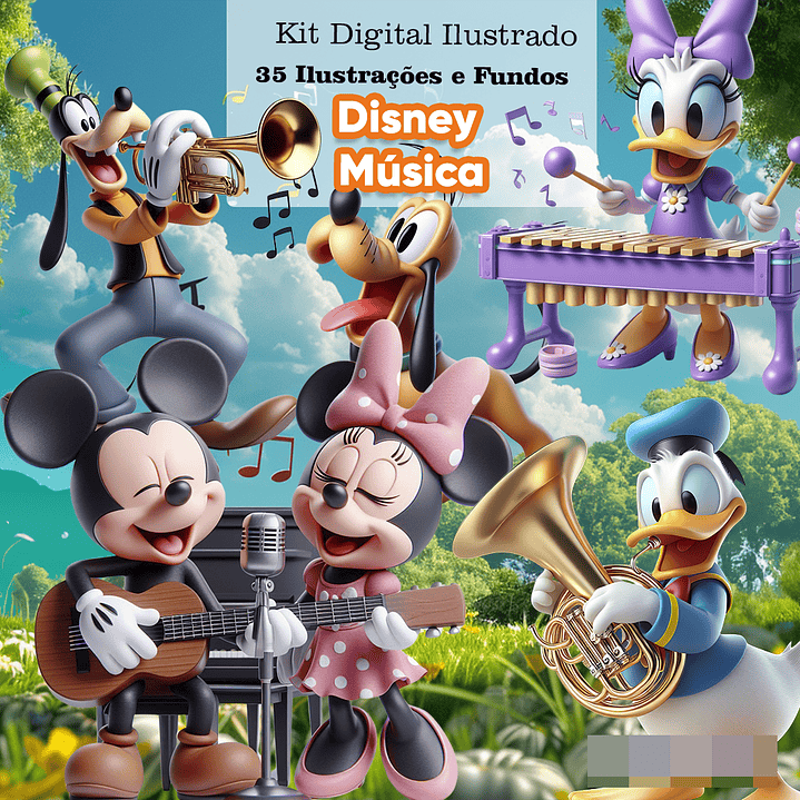 Kit Digital Disney Musica Mickey e Minnie Arquivo em Png  1