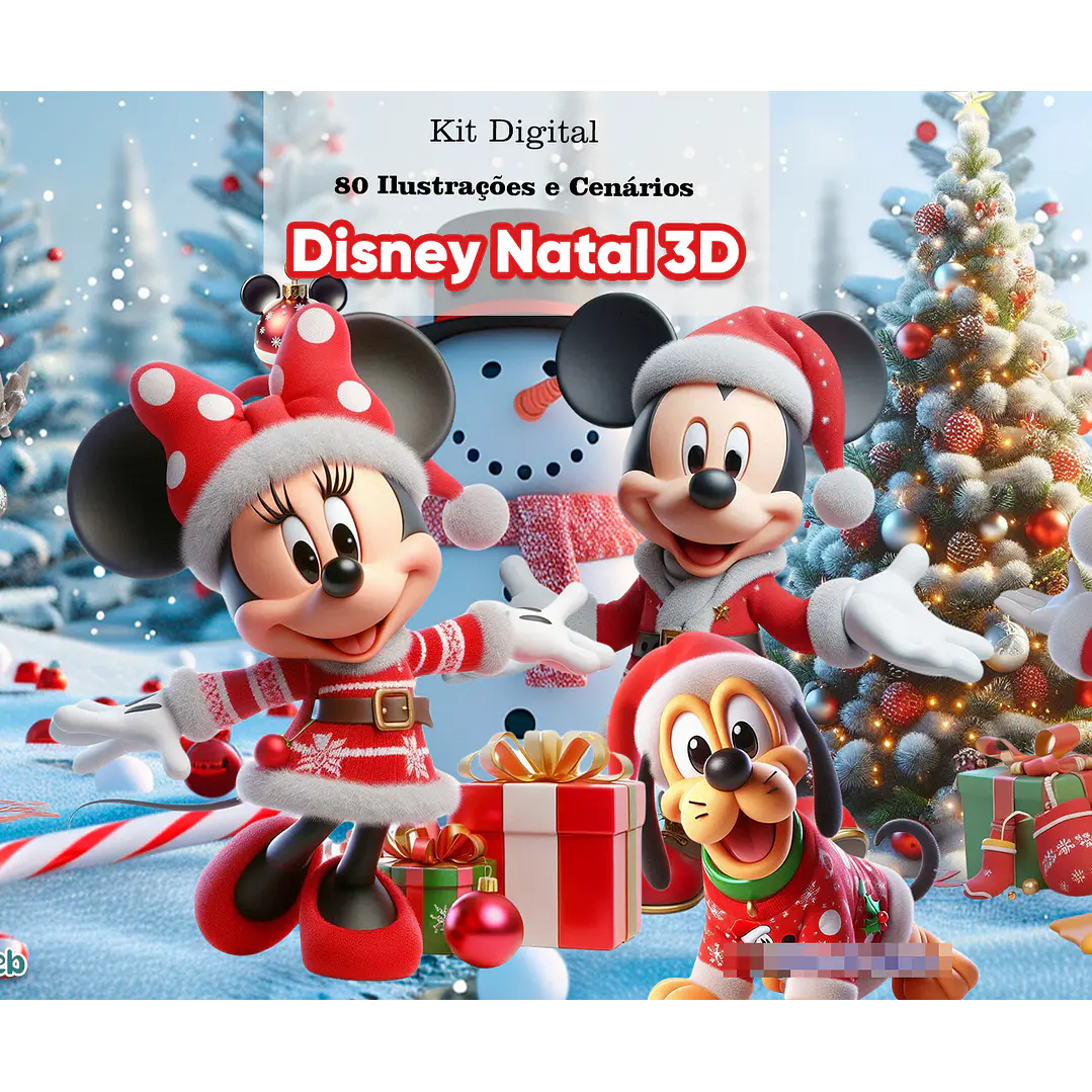 Kit Digital Disney Natal  Mickey e Minnie 3d Arquivo em Png  1